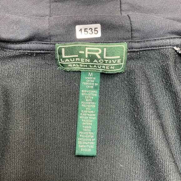 LRL Ralph Lauren Hoodie Womens M Black Full Zip Chess Board Elbow Patches - Picture 6 of 10